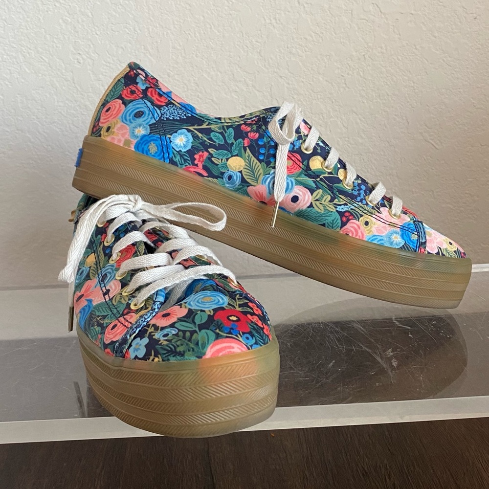 Keds Rifle Paper Co Sneakers Shoes Women 6.5 Triple Kick Garden Party Floral Gum